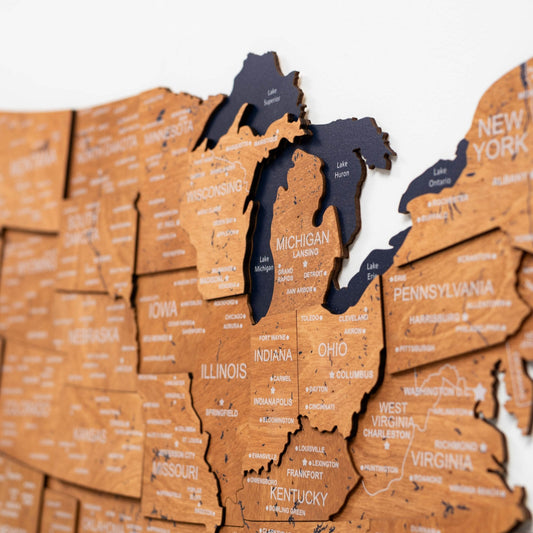 Wooden 3D Map of USA - Oak