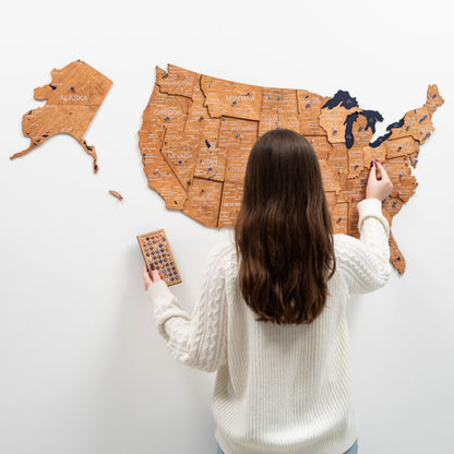 Wooden 3D Map of USA - Oak