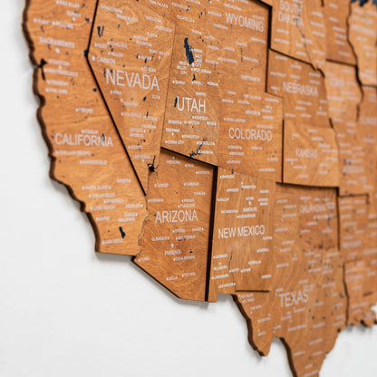 Wooden 3D Map of USA - Oak