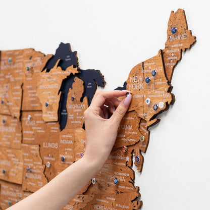 Wooden 3D Map of USA - Oak