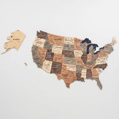 Wooden 3D Map of USA - Smokey