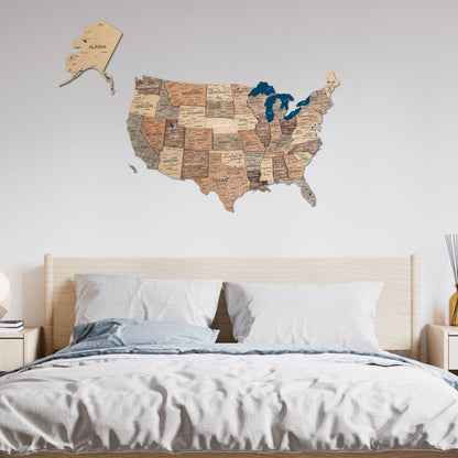 Wooden 3D Map of USA - Smokey
