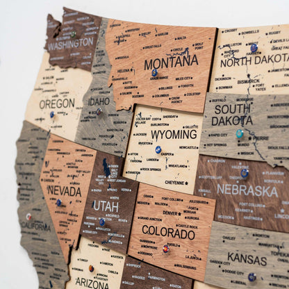 Wooden 3D Map of USA - Smokey