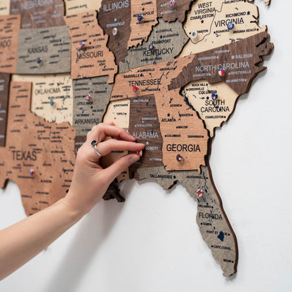 Wooden 3D Map of USA - Smokey