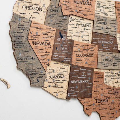 Wooden 3D Map of USA - Smokey