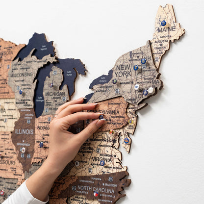 Wooden 3D Map of USA - Smokey