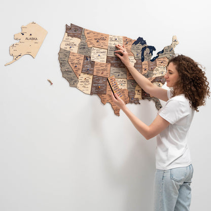 Wooden 3D Map of USA - Smokey