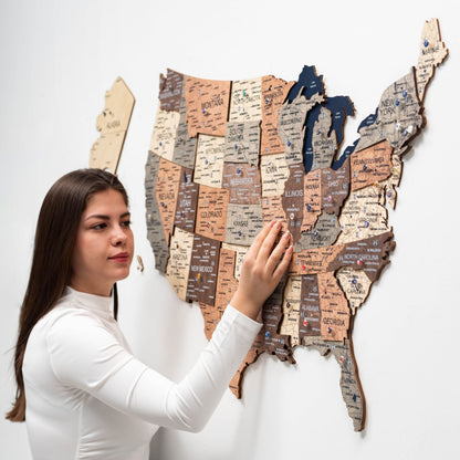 Wooden 3D Map of USA - Smokey