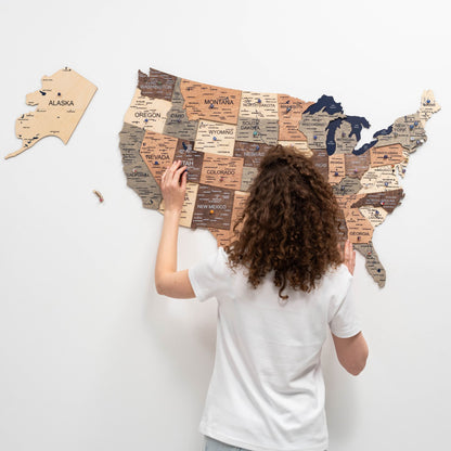 Wooden 3D Map of USA - Smokey