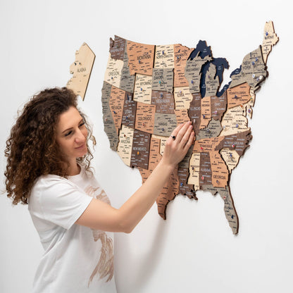 Wooden 3D Map of USA - Smokey