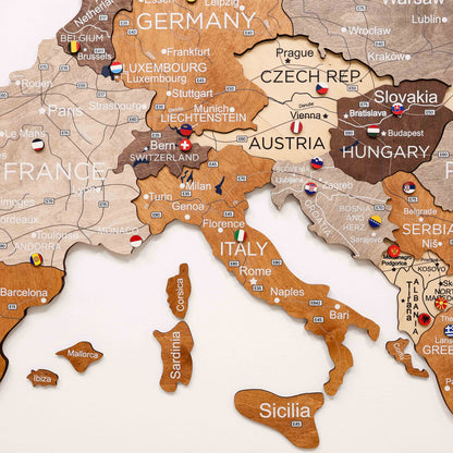 3D Europe Wooden Map Multicolor