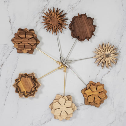 Wood Brooch | Layered Dahlia Rosette