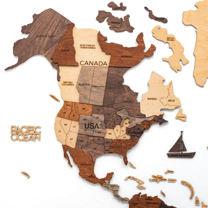 3D Wooden World Map Multicolor (for US only)