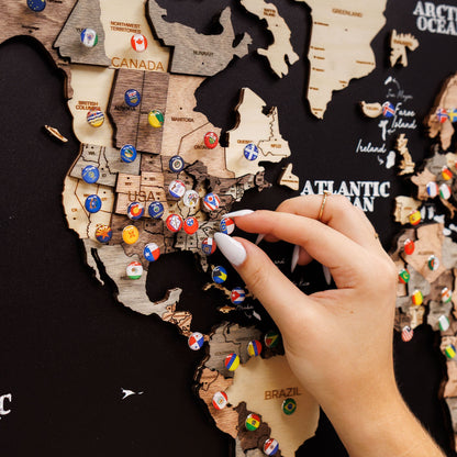 3D Wooden Panel World Map - Smokey