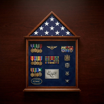 Flag Case, 4' x 6' Flag and Badge display cases - Walnut