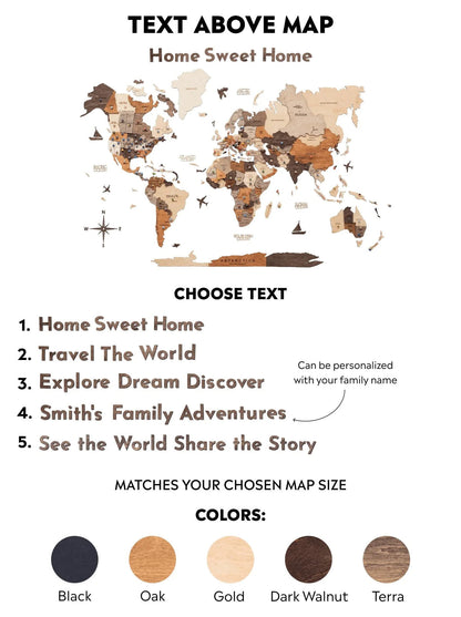Wooden Map Quote Sign - Black