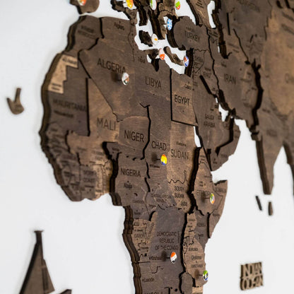 3D Wooden World Map Dark Walnut (for US only)