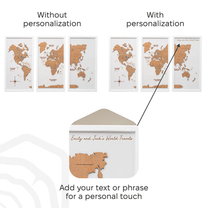 Cork world map triptych - White