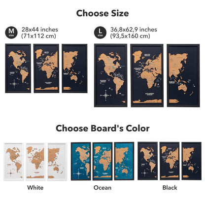Cork world map triptych - White