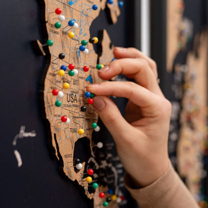 Cork world map triptych - Black