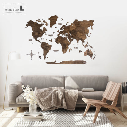 3D Wooden World Map Dark Walnut (for US only)