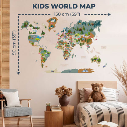 Kids World Map Khaki
