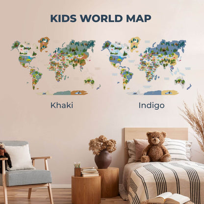 Animal World Map Indigo
