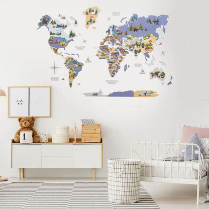 Animal World Map Indigo