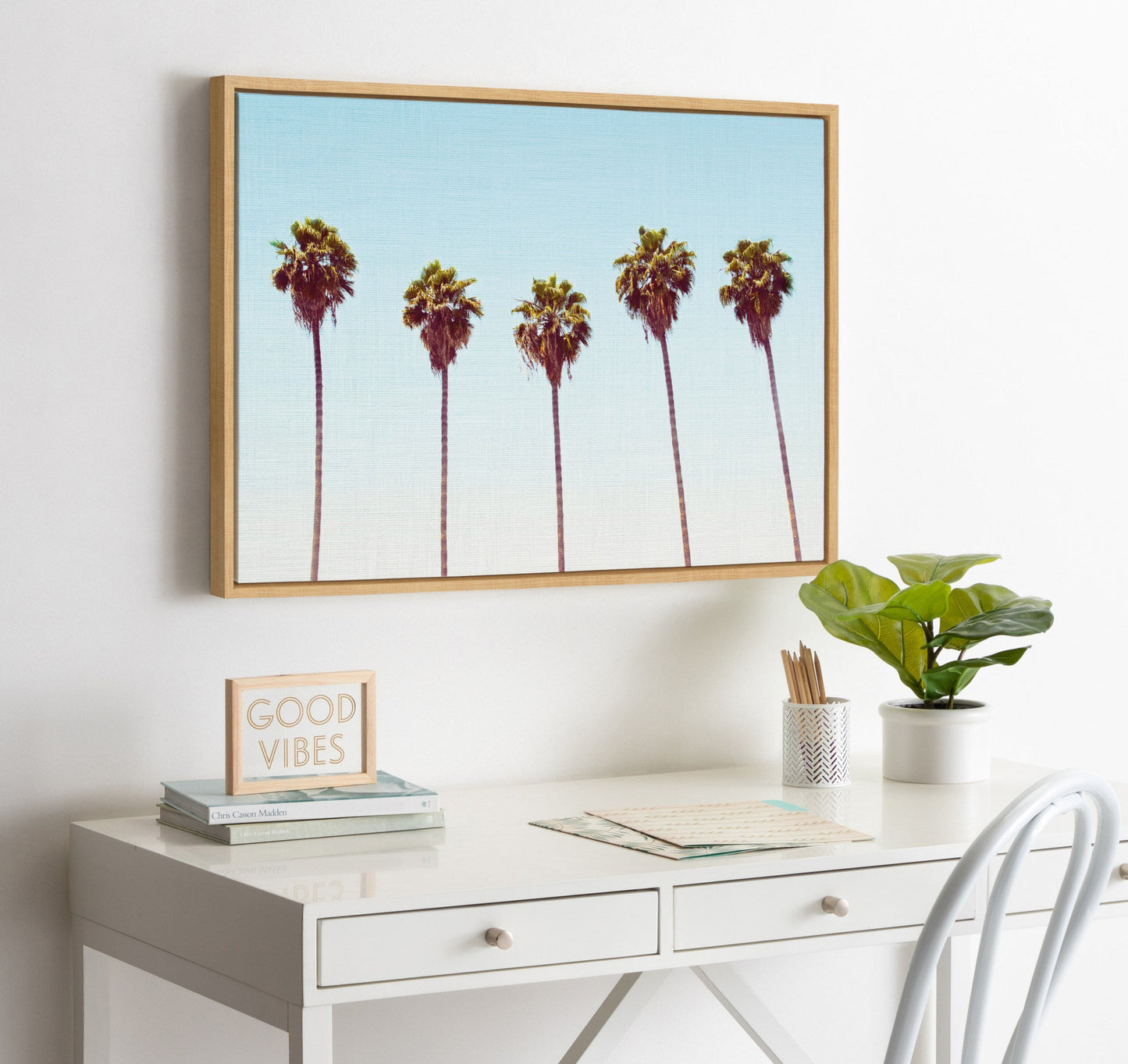Sylvie Five Palms Framed Canvas by Simon Te