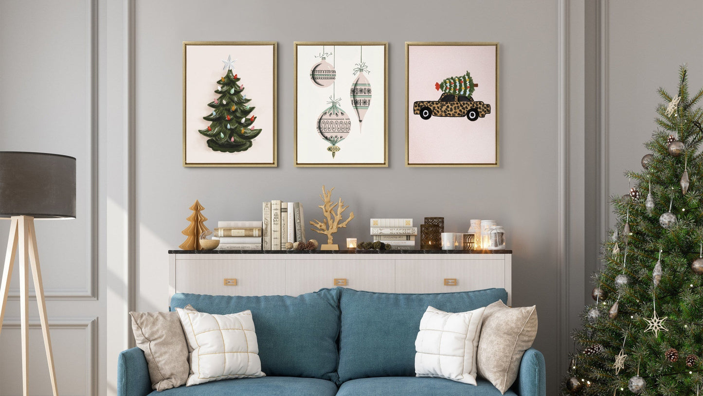 Sylvie Grandmas Tree Green Framed Canvas by Valerie McKeehan of Lily and Val, Gold 18x24
