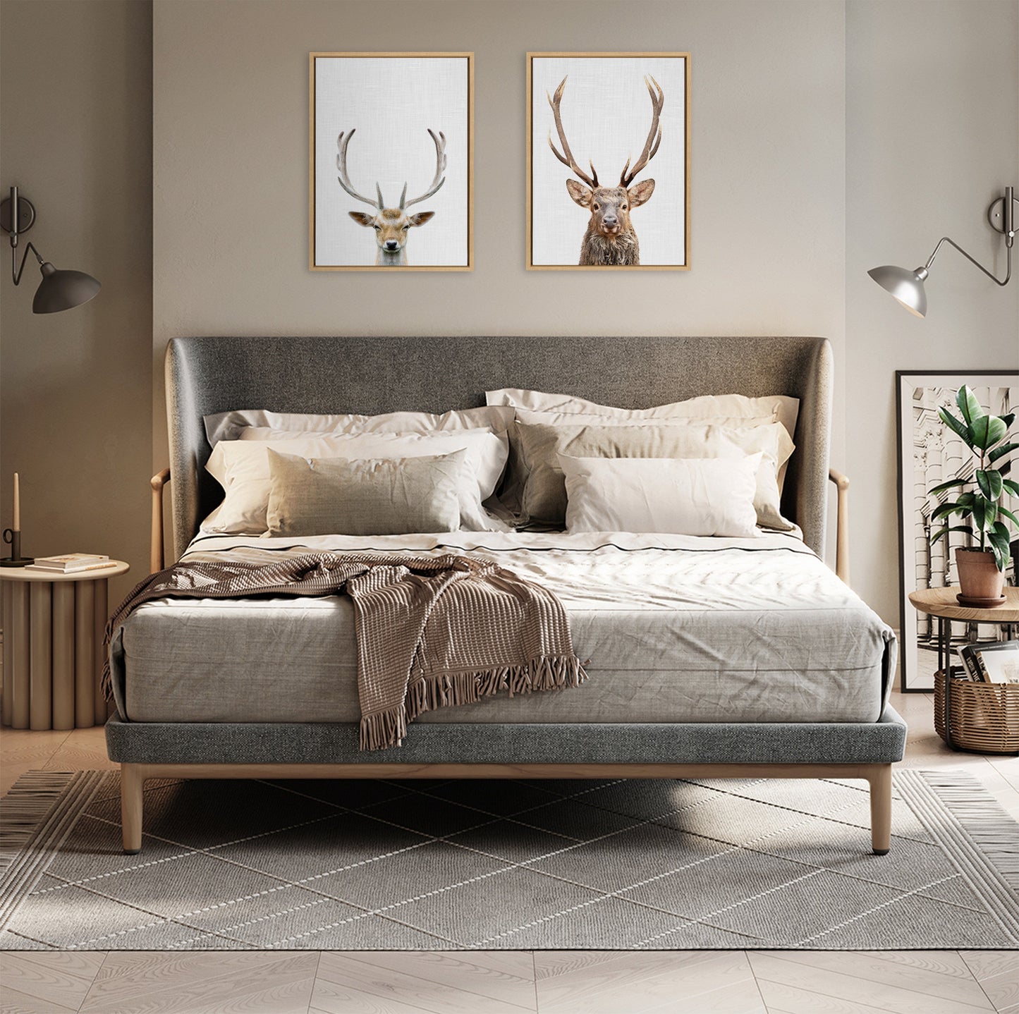 Sylvie The Red Deer Color Framed Canvas by Simon Te of Tai Prints