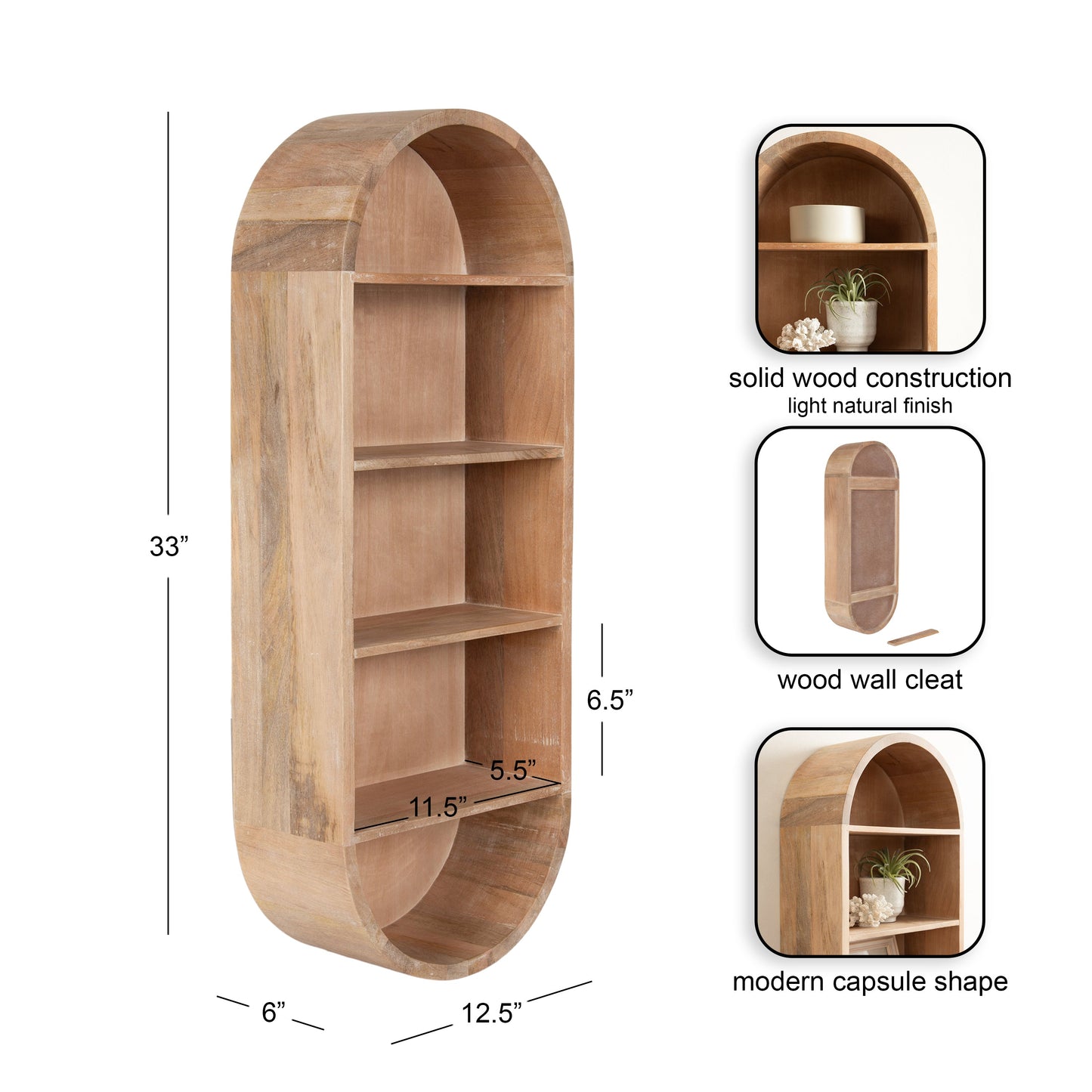 Hutton Wood Capsule Wall Shelf