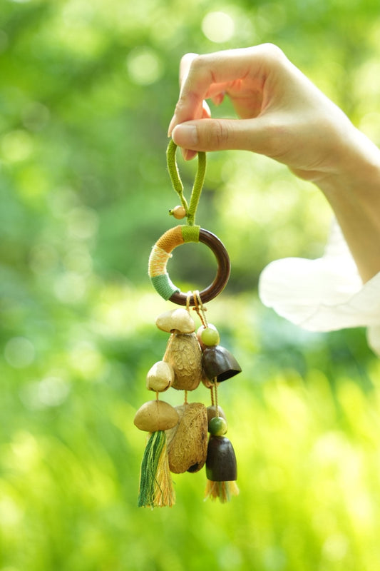 "Forest Rattle" Wood Ring Seed Bag Charm