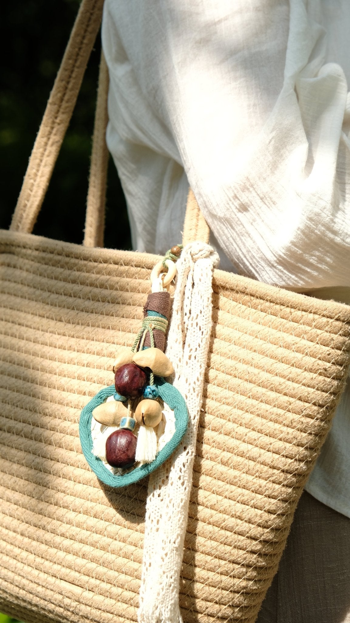 "The Gentle Breeze" - Handwoven Miniature Bamboo Fan & Nut Shell Charm