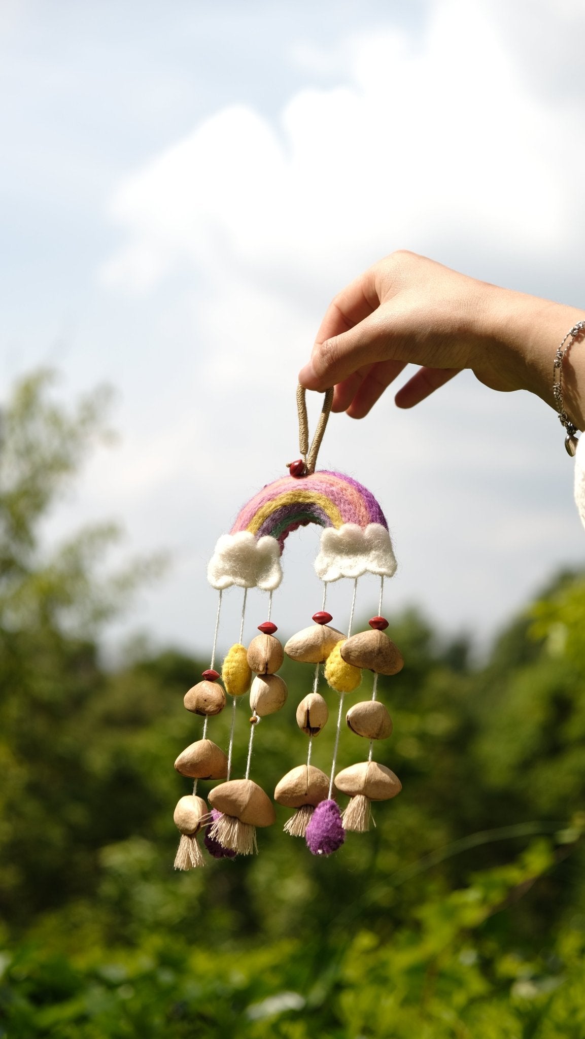 "The Rainbow Dream" - Handcrafted Felt Rainbow & Nut Shell Mobile Charm