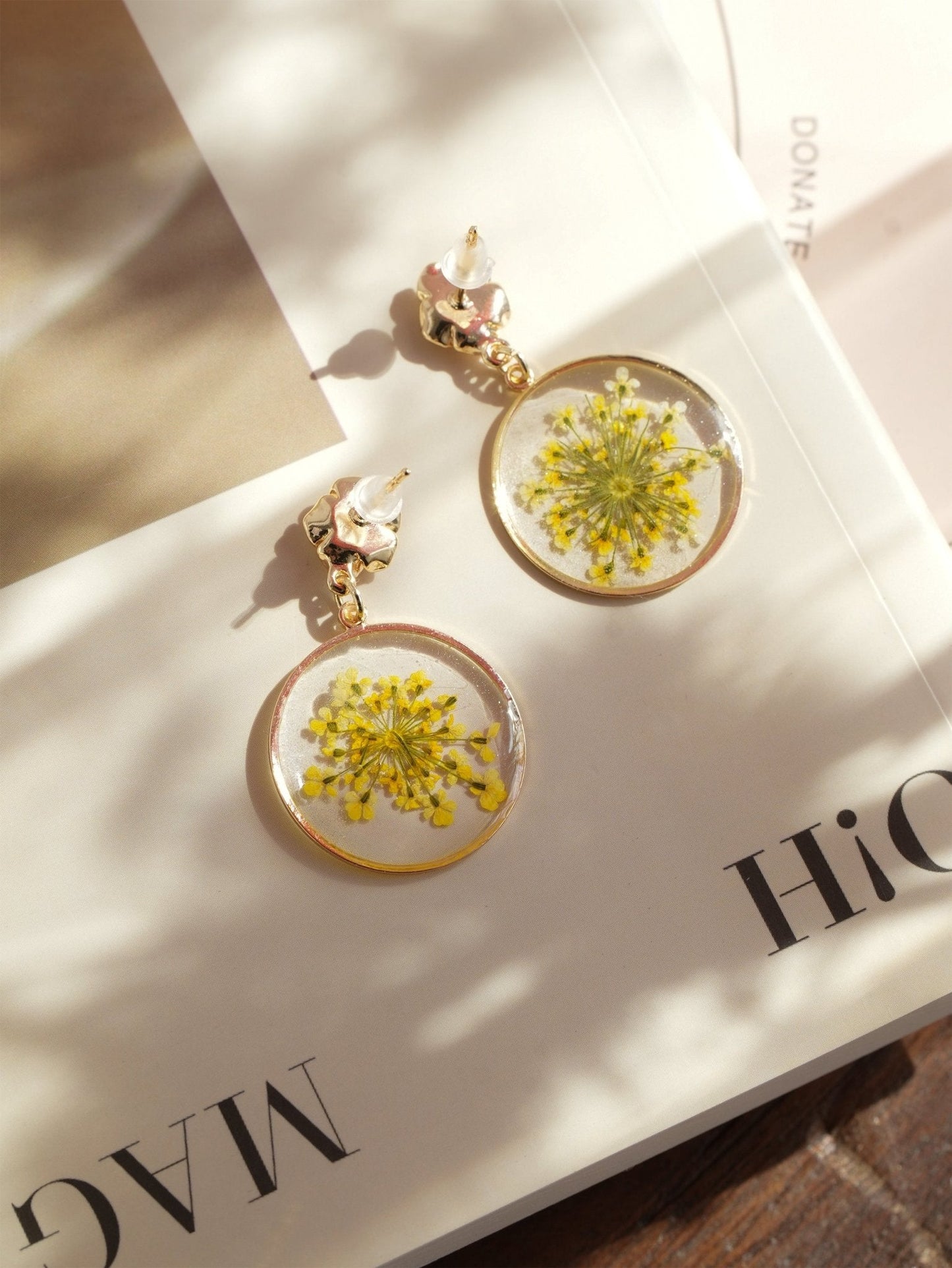 "Golden Sunburst" Yellow Lace Flower Earrings