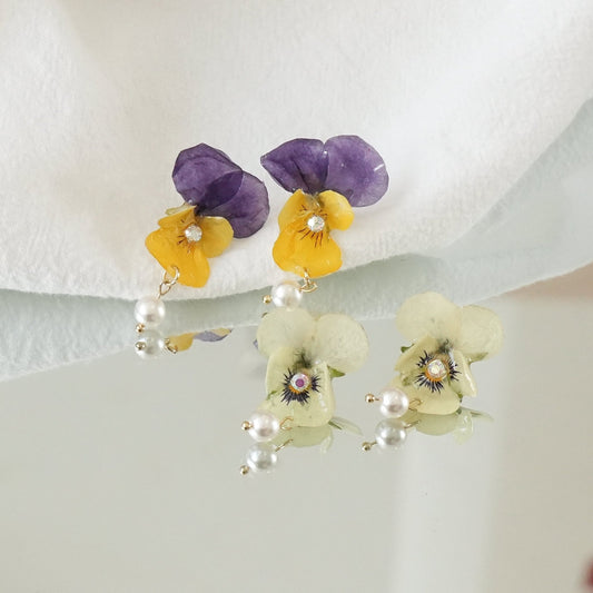 "Singing Garden" Real Viola Pansy Earrings
