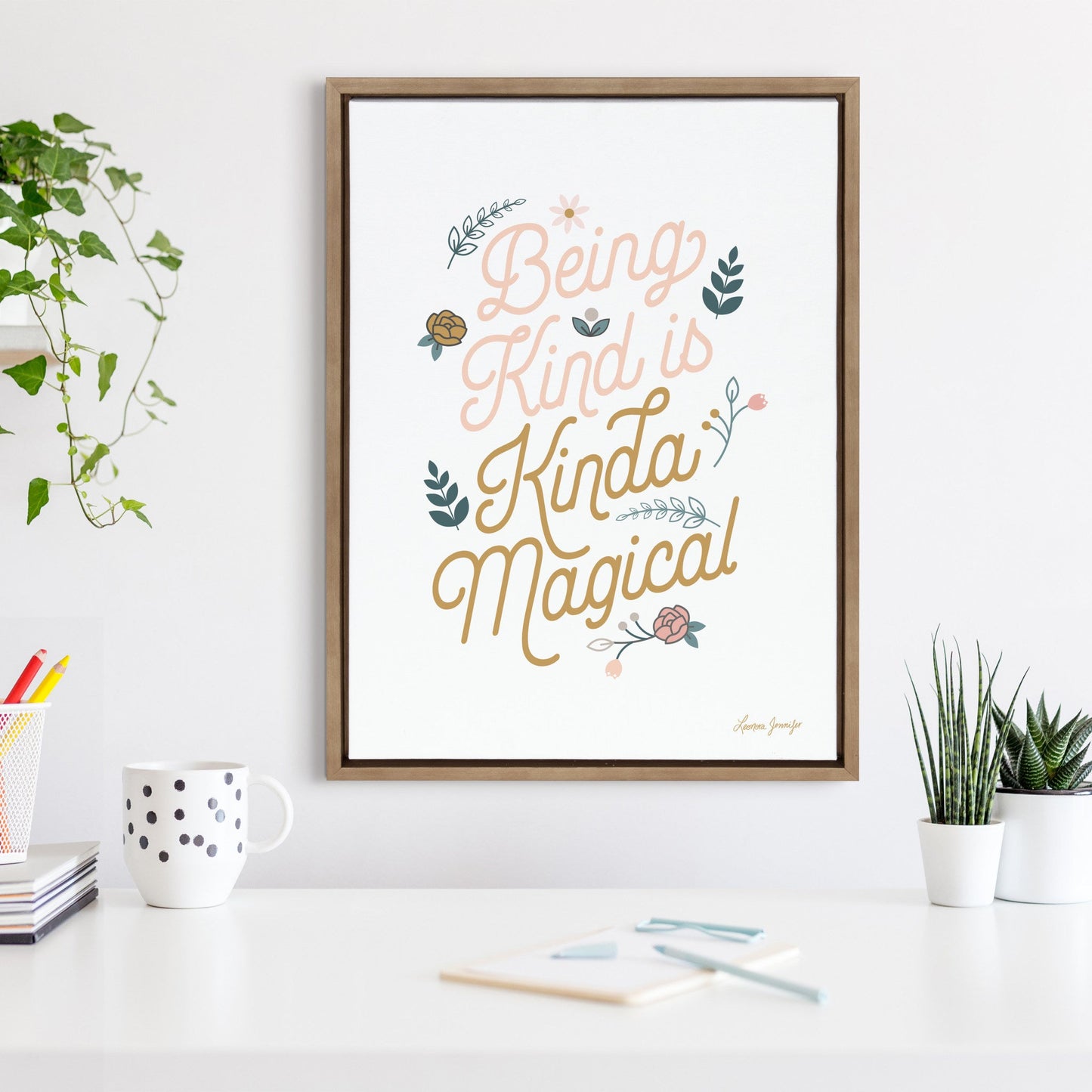 Sylvie Being Kind is Kinda Magical v2 Framed Canvas by Yellow Heart Art