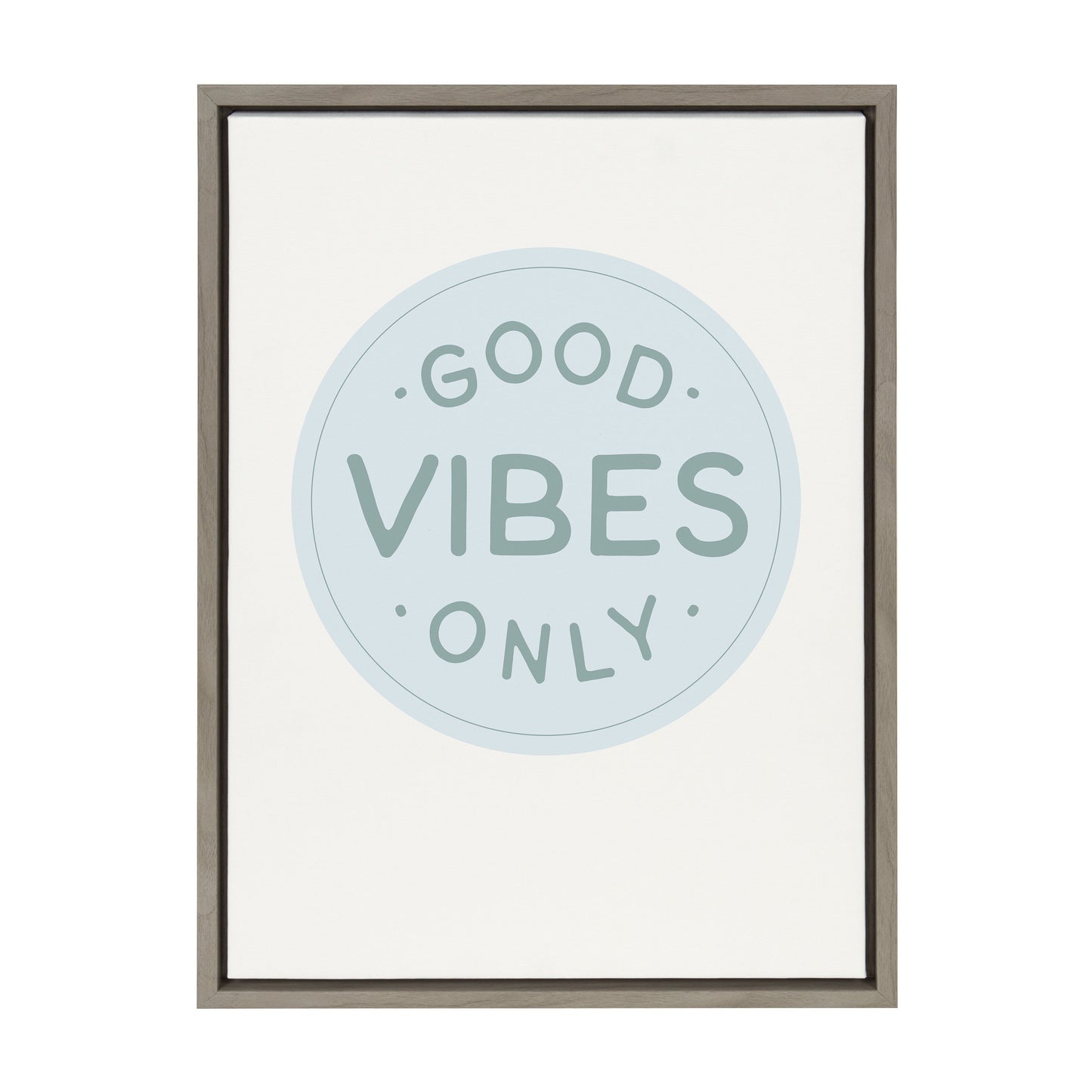 Sylvie Good Vibes Only Pale Blue Button Framed Canvas by The Creative Bunch Studio