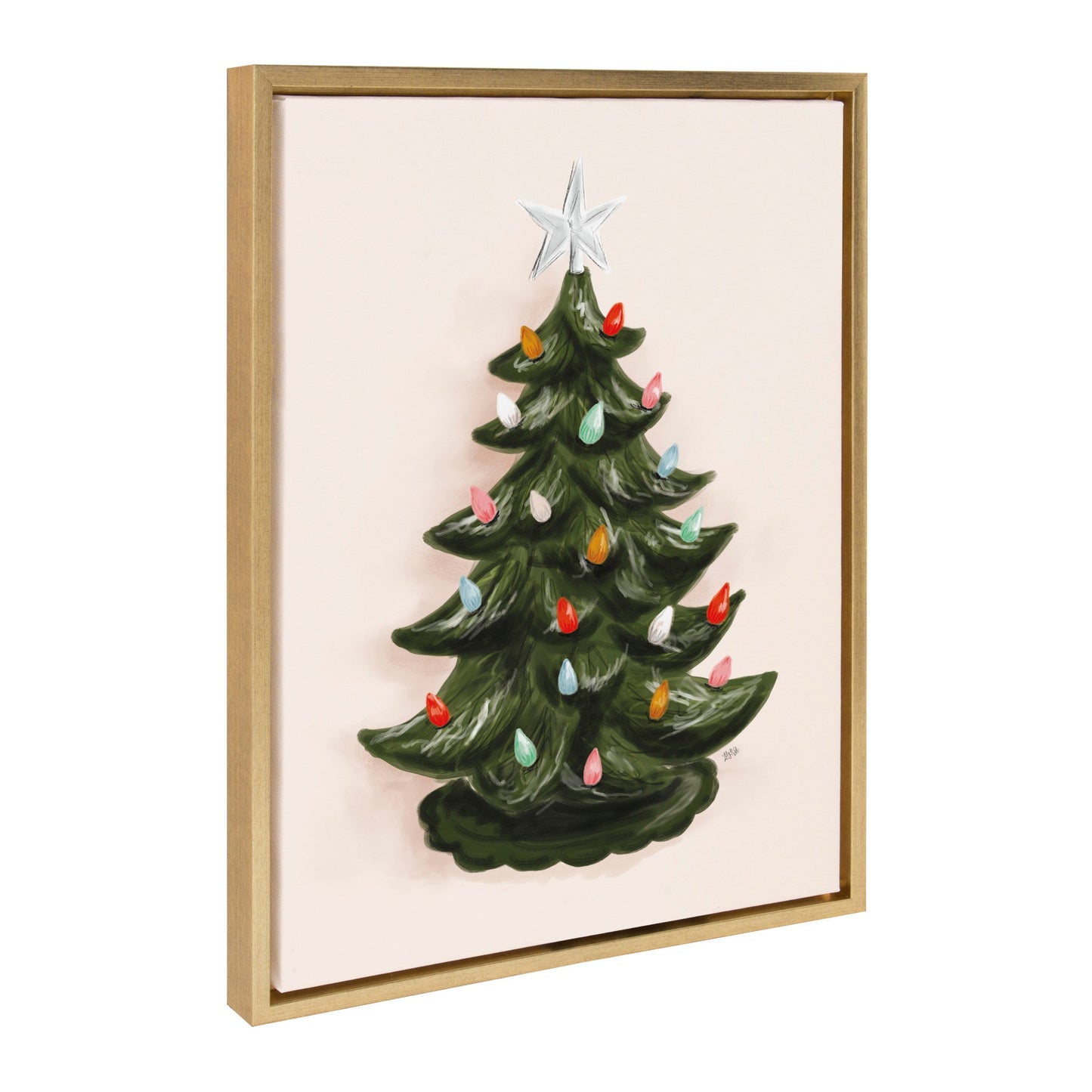 Sylvie Grandmas Tree Green Framed Canvas by Valerie McKeehan of Lily and Val, Gold 18x24